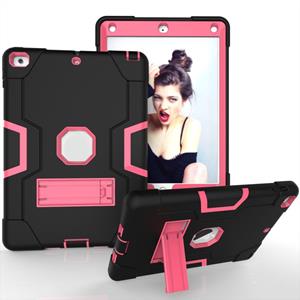 huismerk Contrast kleur robot schokbestendige siliconen + pc beschermhoes met houder voor iPad 9.7 (2017) / (2018)(zwart + rose rood)