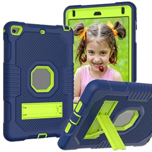 huismerk Contrast Color Robot Shockproof Siliconen + PC Beschermhoes met houder voor iPad mini 5 & 4 (Navy Blue Yellow Green)