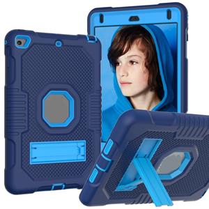 huismerk Contrast Color Robot Shockproof Siliconen + PC Beschermhoes met houder voor iPad mini 5 & 4(Navy Blue)