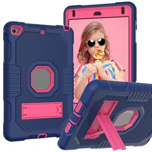 huismerk Contrast Color Robot Shockproof Siliconen + PC Beschermhoes met houder voor iPad mini 5 & 4 (Navy Blue Rose)