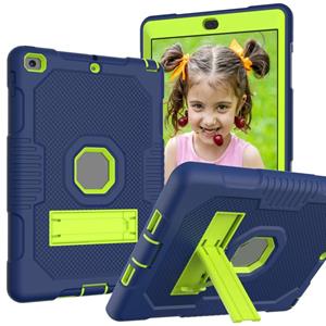 huismerk Contrast Color Robot Shockproof Siliconen + PC Beschermhoes met houder voor iPad 9.7 (2017/2018)(Navy Blue Yellow Green)