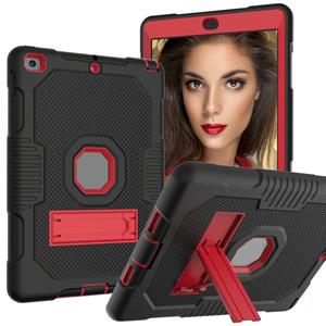 huismerk Contrastkleur robot schokbestendig siliconen + pc beschermende behuizing met houder voor iPad 9.7 (2017/2018)(zwart rood)