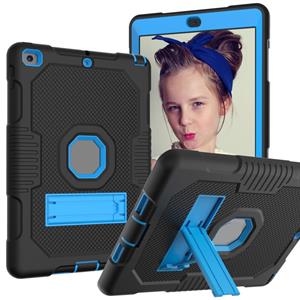 huismerk Contrastkleur robot schokbestendig siliconen + pc beschermende behuizing met houder voor iPad 9.7 (2017/2018)(zwart blauw)