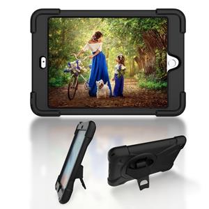 huismerk Voor iPad Mini 3 & 2 & 1 Schokbestendige Kleurrijke Siliconen + PC Beschermhoes met Holder & Hand Grip Strap(Zwart)