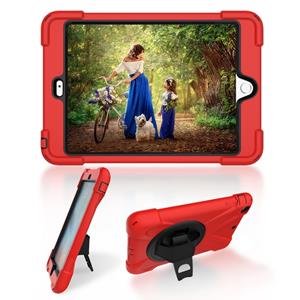 huismerk Voor iPad Mini 3 & 2 & 1 Schokbestendige Kleurrijke Siliconen + PC Beschermhoes met Holder & Hand Grip Strap(Rood)