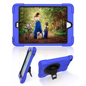 huismerk Voor iPad Mini 3 & 2 & 1 Schokbestendige Kleurrijke Siliconen + PC Beschermhoes met Holder & Hand Grip Strap(Blauw)