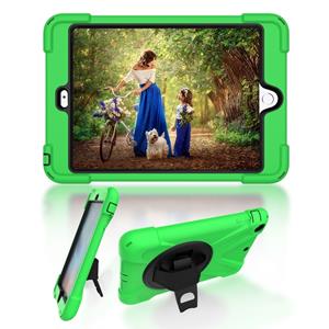 huismerk Voor iPad Mini 3 & 2 & 1 Schokbestendige Kleurrijke Siliconen + PC Beschermhoes met Holder & Hand Grip Strap(Groen)