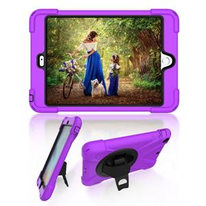 huismerk Voor iPad Mini 3 & 2 & 1 Schokbestendige Kleurrijke Siliconen + PC Beschermhoes met Holder & Hand Grip Strap(Paars)