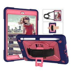 huismerk Contrast kleur siliconen + pc combinatie geval met houder voor iPad mini 3 (marine blauw + rose rood)