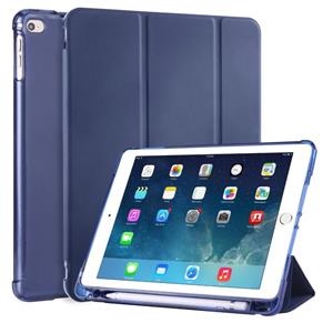 huismerk Voor iPad Air / Air 2 / 9.7 (2017) & (2018) 3-vouwend horizontaal flip pu leder + schokbestendige TPU-behuizing met houder & pensleuf(Donkerblauw)