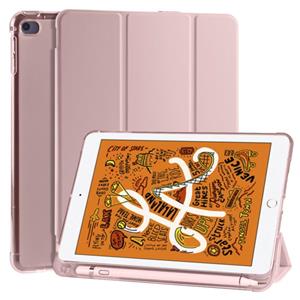 huismerk Voor iPad Mini 5 / Mini 4 3-vouwend horizontaal flip pu leder + schokbestendige TPU case met Holder & Pen Slot(Roze)