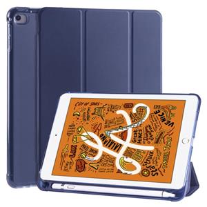 huismerk Voor iPad Mini 5 / Mini 4 3-vouwend horizontaal flip pu leder + schokbestendige TPU case met Holder & Pen Slot (Donkerblauw)