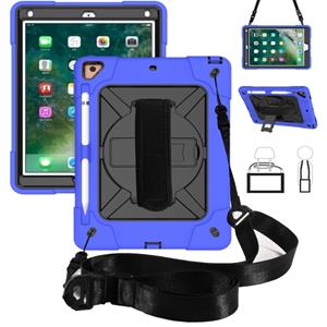 huismerk Voor iPad 9.7 Contrast Color Silicone + PC Combination Case with Holder (Dark Blue + Black)