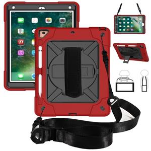 huismerk Voor iPad 9.7 Contrast Color Silicone + PC Combination Case met Holder (Red + Black)