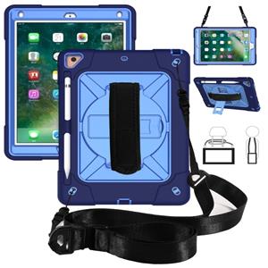 huismerk Voor iPad 9.7 Contrast Color Silicone + PC Combination Case with Holder (Navy Blue + Blue)