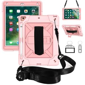 huismerk Voor iPad 9.7 Contrast Color Silicone + PC Combination Case with Holder (Rose Gold)