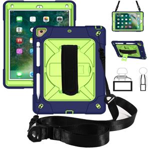 huismerk Voor iPad 9.7 Contrast Color Silicone + PC Combination Case with Holder (Navy Blue + Olivine)