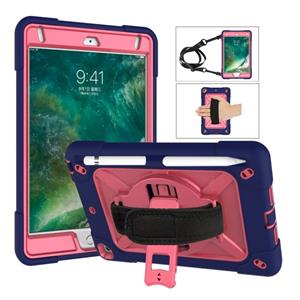 huismerk Voor iPad Mini 5 / 4 Contrast Kleur Siliconen + PC Combinatie Case met Houder (Navy Blue + Rose Red)