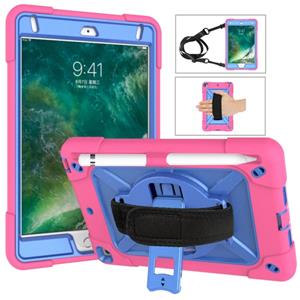 huismerk Voor iPad Mini 5 / 4 contrastkleur siliconen + pc-combinatiecase met houder (Rose Red + Blauw)