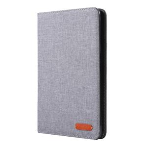 huismerk Voor iPad Mini 4/3/2/1 doek Teature horizontale Flip PU lederen draagtas met met houder & kaartsleuven (grijs)