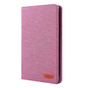 huismerk Voor iPad Mini 4/3/2/1 doek Teature horizontale Flip PU lederen draagtas met met houder & kaartsleuven (Rose Pink)