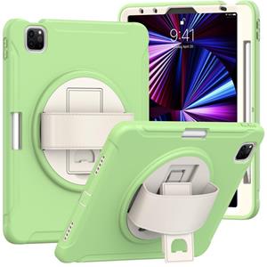 huismerk 360 graden rotatie PC + TPU beschermhoes met houder en handriem voor iPad Air 4 10.9 / Pro 11 2021/2020/2018 (Matcha Green)