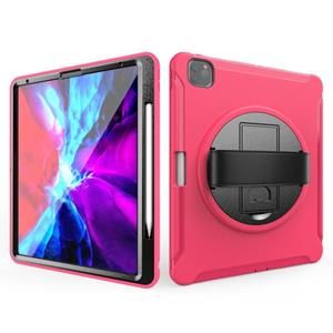 huismerk Voor iPad Pro 12 9 inch (2020) 360 graden rotatie PC+TPU Beschermhoes met houder & handbandje (rosérood)