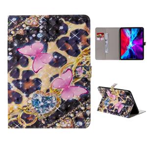 huismerk Voor iPad Pro 11 (2020) 3D Gekleurde tekening Horizontale Flip Lederen case met Holder & Card Slot & Wallet (Pink Butterfly)