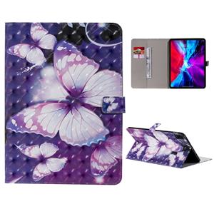 huismerk Voor iPad Pro 11 (2020) 3D Gekleurde Tekening Horizontale Flip Lederen Hoes met Houder & Card Slot & Wallet(Purple Butterfly)