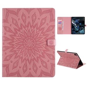 huismerk Voor iPad Pro 11 (2020) Geperst afdrukken Zonnebloempatroon Horizontaal Flip PU Lederen hoesje met Houder & Card Slots & Wallet(Pink)