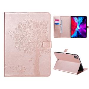 huismerk Voor iPad Pro 11 (2020) Geperste printkat en boompatroon horizontaal flip lederen kast met Holder & Card Slots & Wallet(Rose Gold)