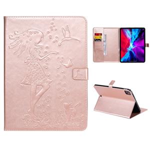 huismerk Voor iPad Pro 11 (2020) Pressed Printing Woman en Cat Pattern Horizontal Flip Leather Case with Holder & Card Slots & Wallet(Rose Gold)