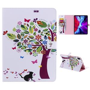 huismerk Voor iPad Pro 11 (2020) Gekleurde tekening horizontale flip lederen kast met Holder & Card Slot & Wallet(Cat en Tree)