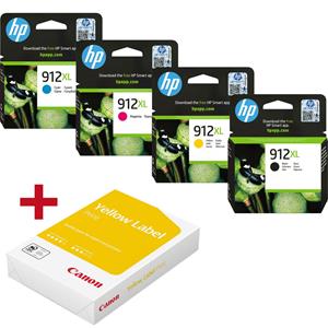 HP Druckerpatronen Bundle mit  Original 912XL Multipack + 500 Blatt Canon Yellow Label Kopierpapier