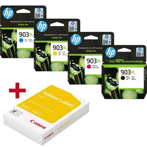 HP Druckerpatronen Bundle mit  Original 903XL Multipack + 500 Blatt Canon Yellow Label Kopierpapier