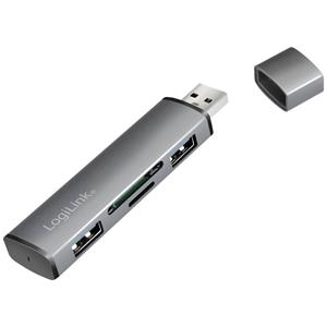 LogiLink USB 3.2 Gen 2-Hub mit Aluminiumgehäuse, mit eingebautem SD-Kartenleser, mit Status-