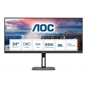 AOC U34V5C/BK Gaming-Monitor (86,3 cm/34 ", 3440 x 1440 px, 1 ms Reaktionszeit, 100 Hz, VA LCD)