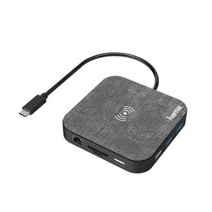 Hama USB-C Hub, Multiport with Wireless Qi Charging, 12 Port