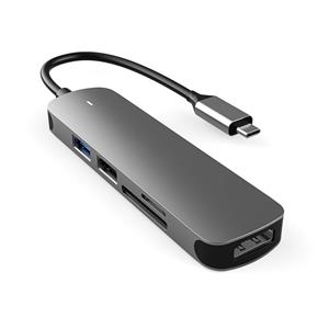 Lunso  Universele USB-C naar USB 3.0 / 2.0 en HDMI aluminium adapter - Zilver
