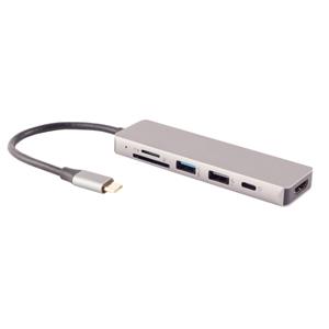 S-Conn USB-C 3.2 Gen 1 Multiport Adapter - HDMI - USB-A - USB-C PD - Micro SD - SD - 0,16 meter - Grijs