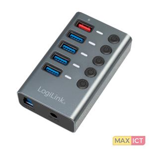 LogiLink USB 3.2 Gen 1 hub 4-port + 1x Fast Charging port on/off switch USB hub - 5 - Grijs
