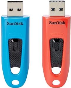 Sandisk SanDisk Ultra. Capaciteit: 64 GB, Aansluiting: USB Type-A, USB-versie: 3.0, Leessnelheid: 130 MB/s. Vormfactor: Glij, Kleur van het product: Blauw, Rood