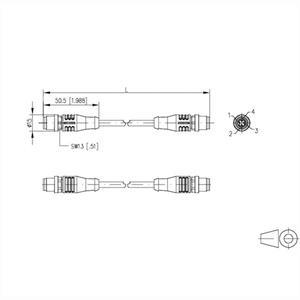 Metz Connect BTR NETCOM M12 1m. Snoerlengte: 1 m, Kabel standaard: Cat5e, Aansluiting 1: M12, Aansluiting 2: M12, Contact geleider materiaal: Koper