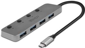 LINDY 43383 4 Port USB-C (USB 3.2 Gen 2) Multiport Hub Grau
