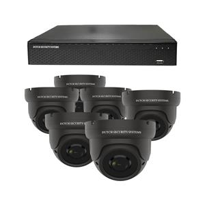 Dutch Security Systems Camerabeveiliging 2K QHD - Sony 5MP - Set 6x Dome - Zwart - Buiten&Binnen - Met Nachtzicht - Incl. Recorder&App