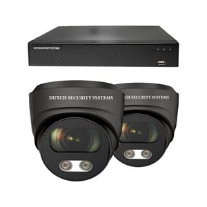 Dutch Security Systems Camerabeveiliging 2K QHD - Sony 5MP - Set 2x Audio Dome - Zwart - Buiten&Binnen - Met Nachtzicht - Incl. Recorder&App