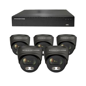 Dutch Security Systems Camerabeveiliging 2K QHD - Sony 5MP - Set 5x Audio Dome - Zwart - Buiten&Binnen - Met Nachtzicht - Incl. Recorder&App