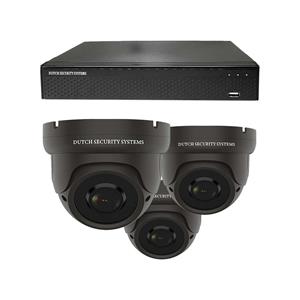 Dutch Security Systems Draadloze Camerabeveiliging - Sony 5MP - 2K QHD - Set 3x Dome - Zwart - Binnen&Buiten - Met Nachtzicht - Incl. Recorder&App