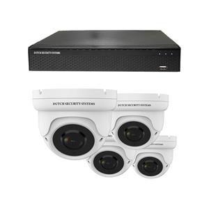 Dutch Security Systems Camerabeveiliging 2K QHD - Sony 5MP - Set 4x Dome - Wit - Buiten&Binnen - Met Nachtzicht - Incl. Recorder&App