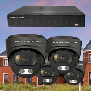 Dutch Security Systems Draadloze Beveiligingscamera 4K Ultra HD - Sony 8MP - Set 4x Dome - Zwart - Buiten&Binnen - Met Nachtzicht - Incl. Recorder&App